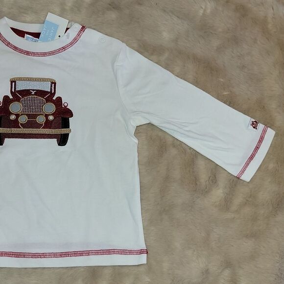 JANIE AND JACK ANTIQUE RED TRUCK WHITE LONG-SLEEVE TEE, SIZE 12-18 MONTHS, NEW! - Picture 5 of 9